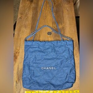 Blue Denim Quilted Shoulder Bag, No Brand